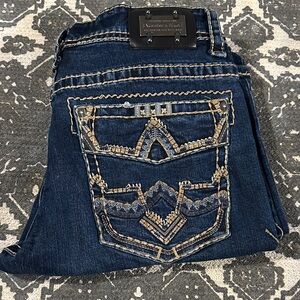 Dark Blue Embroidered Jeans